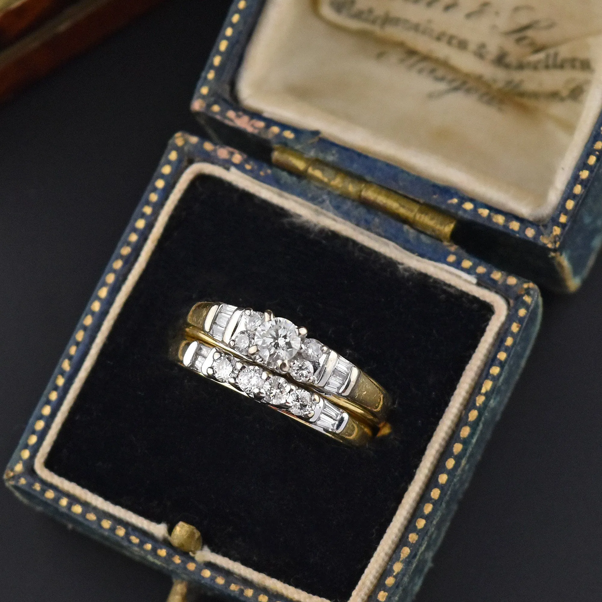 Mid Century Diamond Wedding Band Ring Set