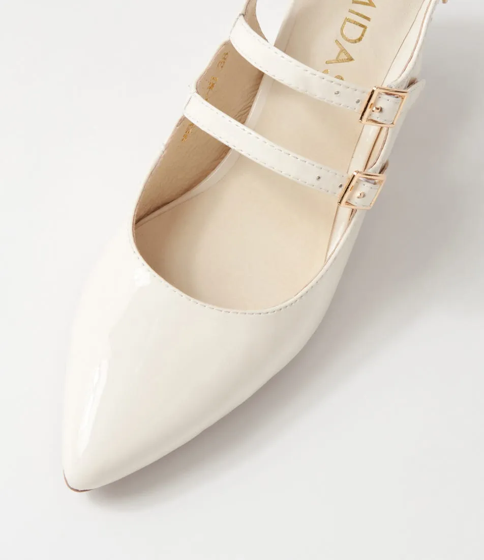 MIDAS Merina Ivory Patent Leather Mary Jane Heels