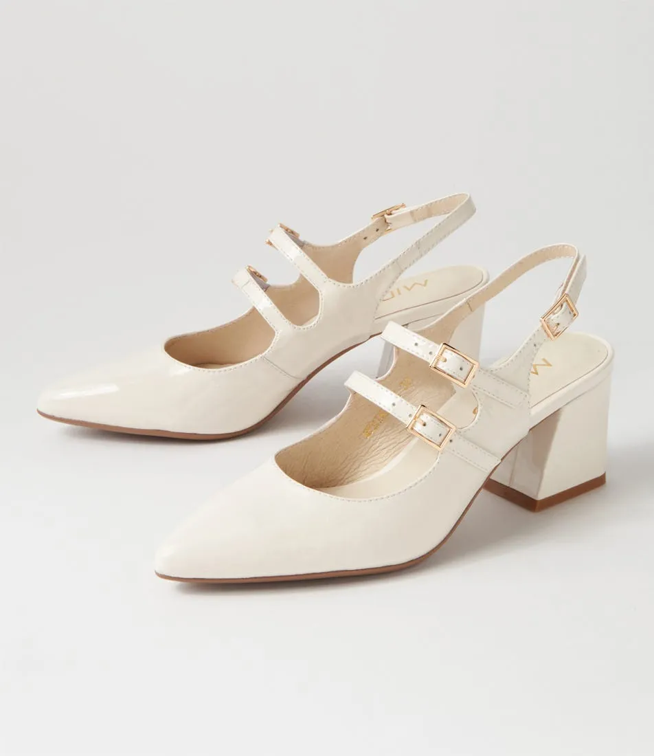 MIDAS Merina Ivory Patent Leather Mary Jane Heels