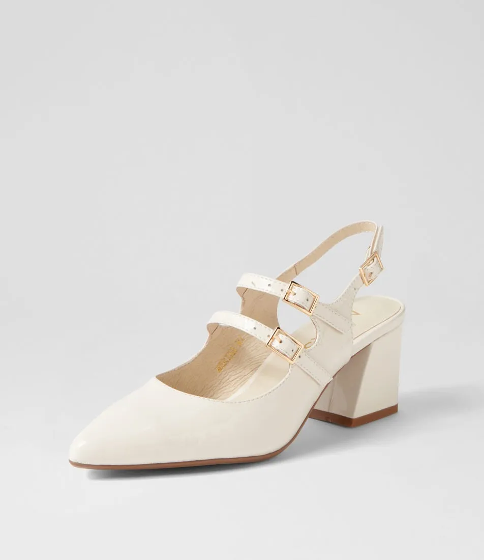 MIDAS Merina Ivory Patent Leather Mary Jane Heels