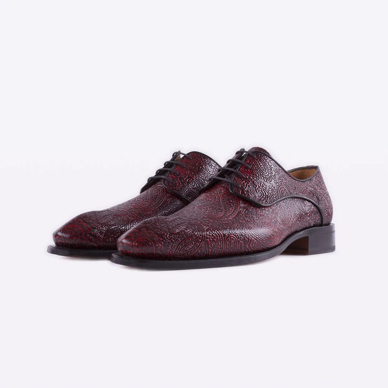 Cervas Men's Burgundy Cashmere Flower Print Derby Oxfords