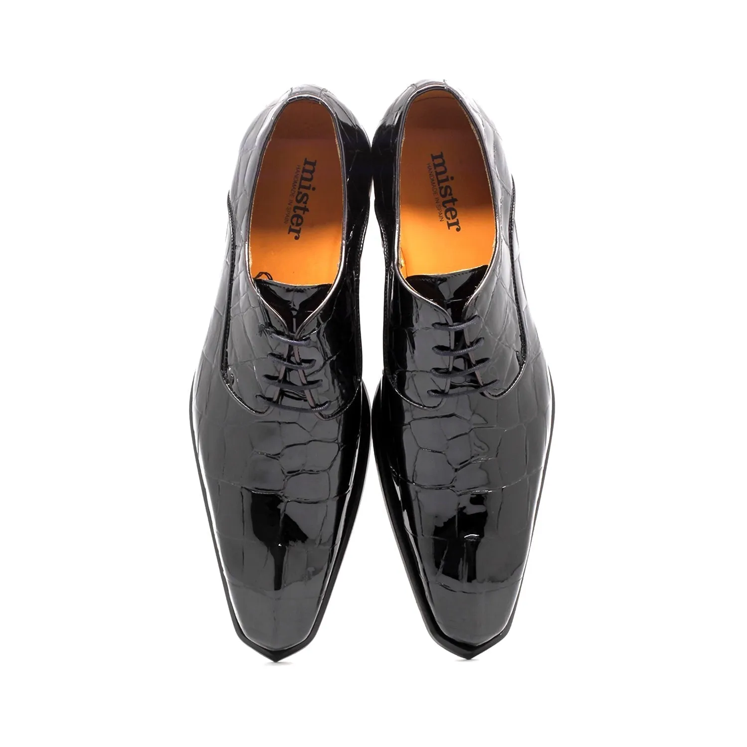 Black Crocodile Print Leather Derby Oxfords by Mister Osor