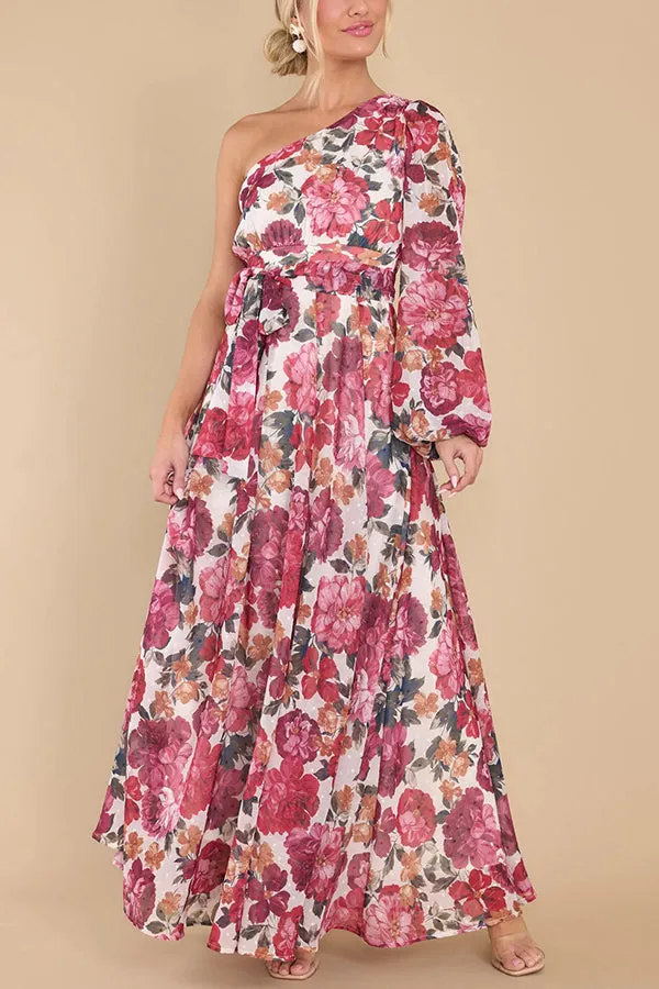 Modern Fairytale Multi Floral One Shoulder Maxi Dress