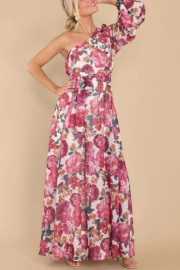 Modern Fairytale Multi Floral One Shoulder Maxi Dress