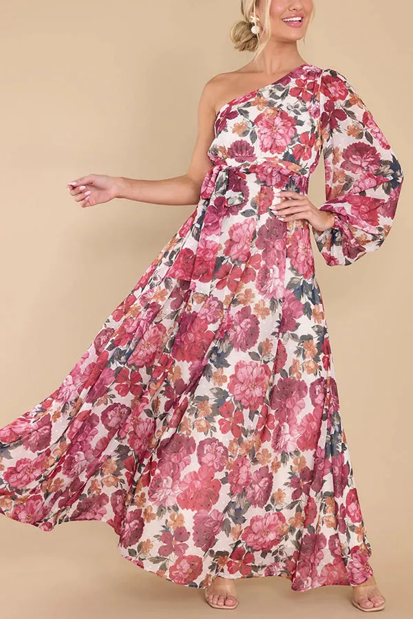 Modern Fairytale Multi Floral One Shoulder Maxi Dress