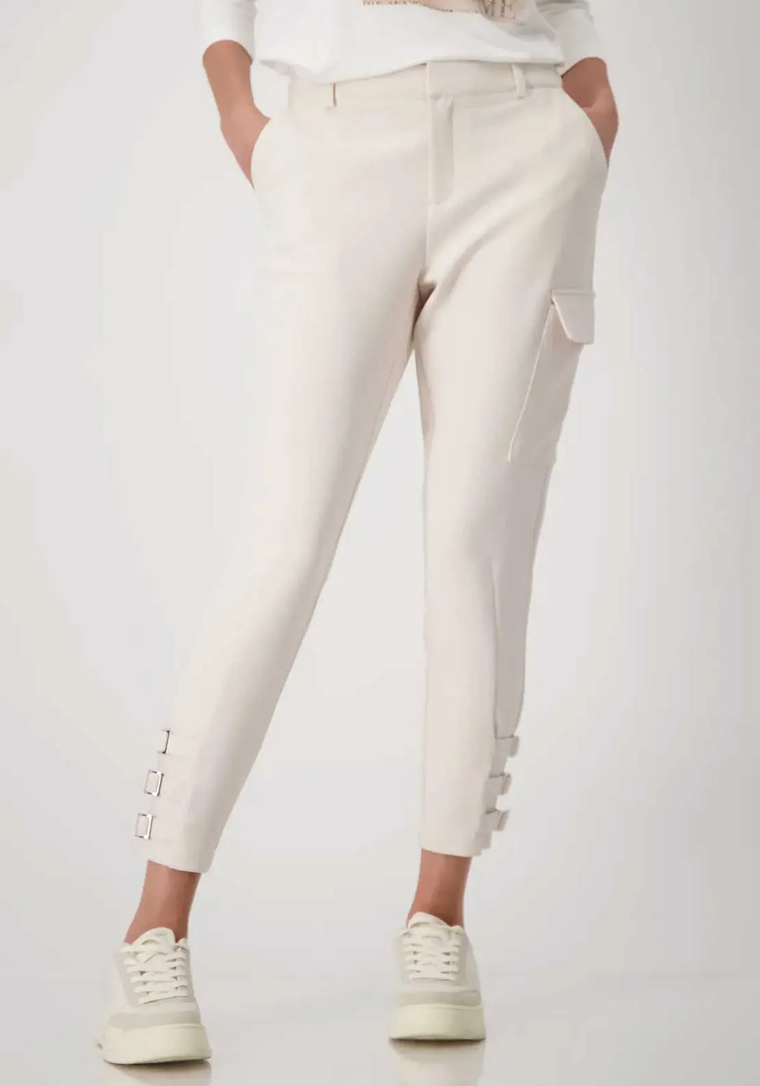 Monari Cargo Buckle Detail Trousers, Cream