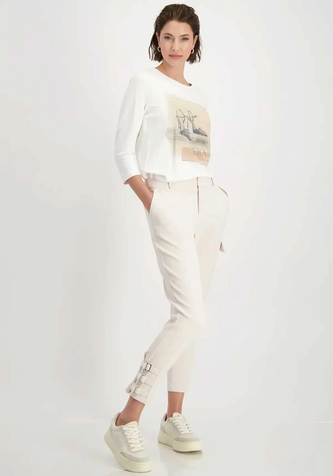 Monari Cargo Buckle Detail Trousers, Cream