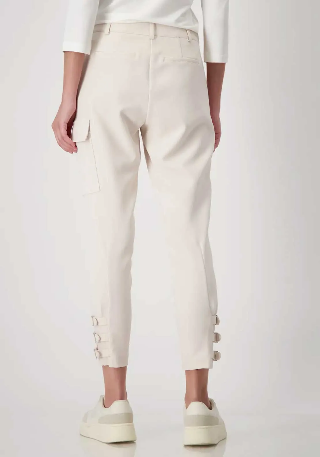 Monari Cargo Buckle Detail Trousers, Cream