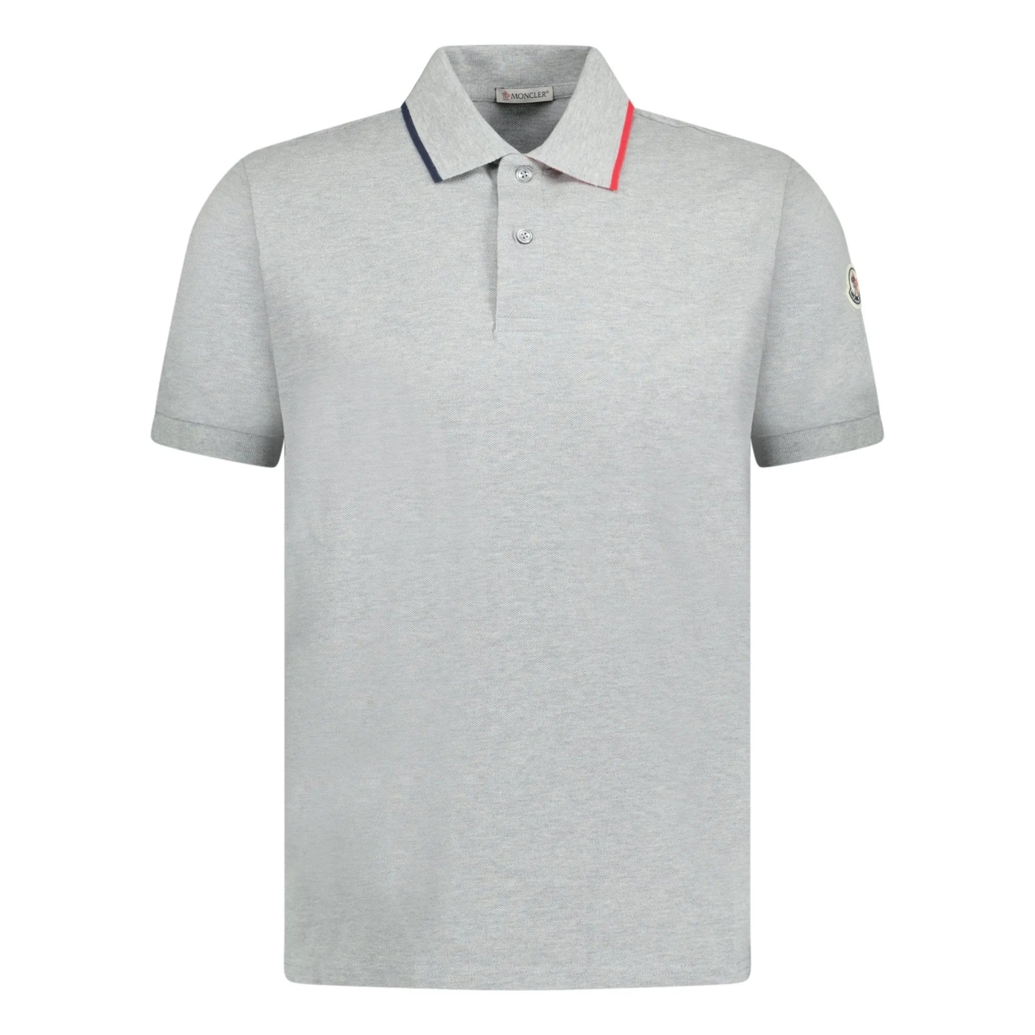 MONCLER Grey Polo Shirt with Sleeve Logo