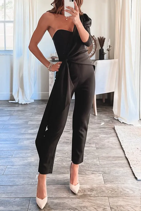 Moonlight Romance One Shoulder Side Drape Jumpsuit