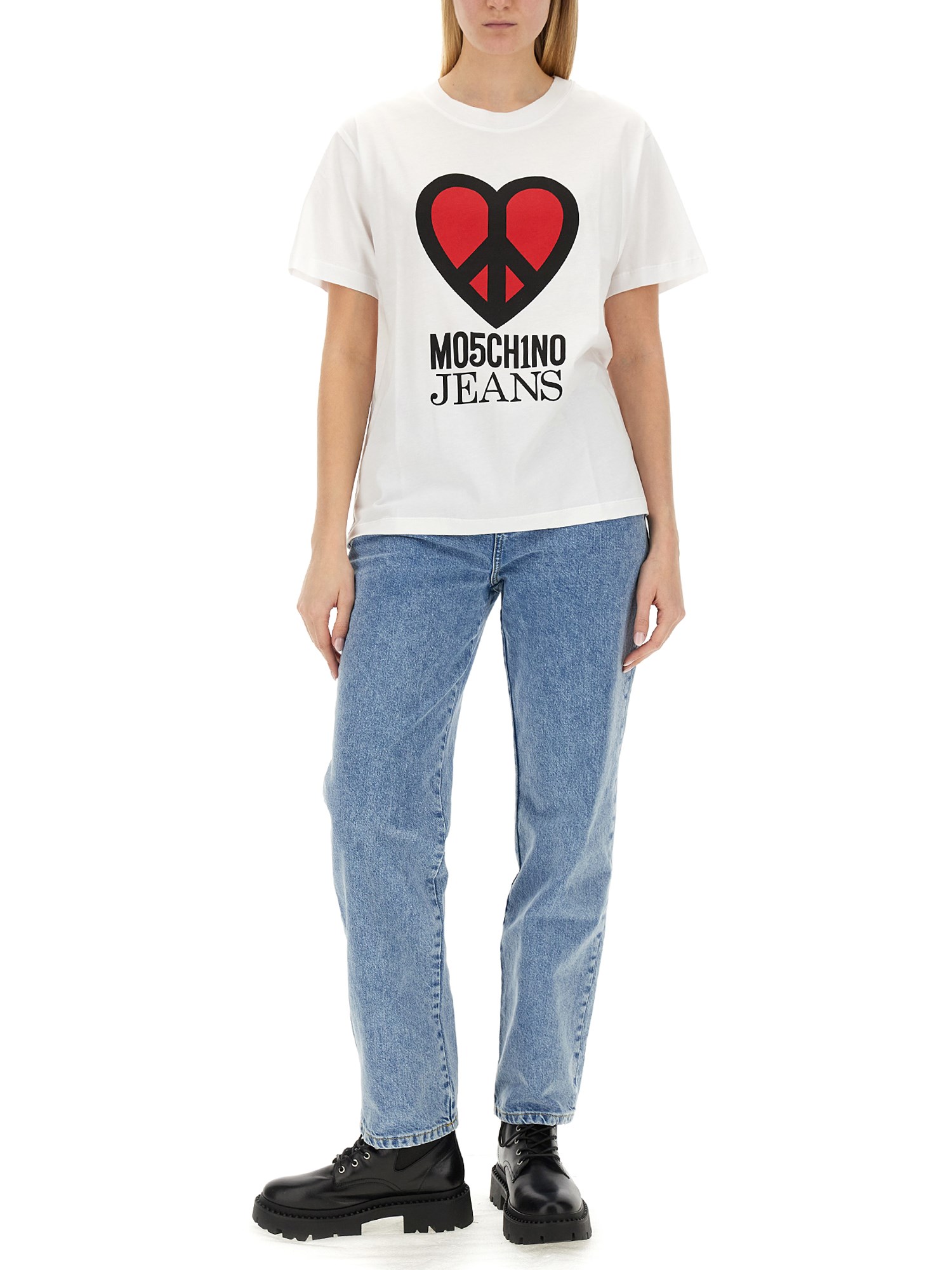 Cotton Jersey T-Shirt with Logo Print by MOSCHINO JEANS