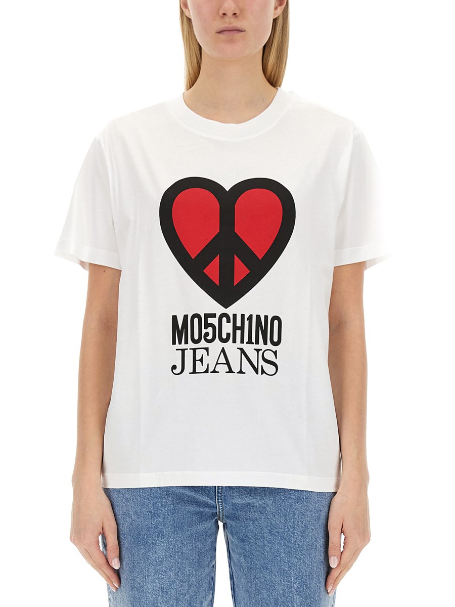 Cotton Jersey T-Shirt with Logo Print by MOSCHINO JEANS