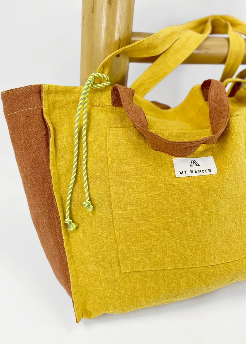 Mustard Linen Pack Shopper Bag + Toiletry Bag