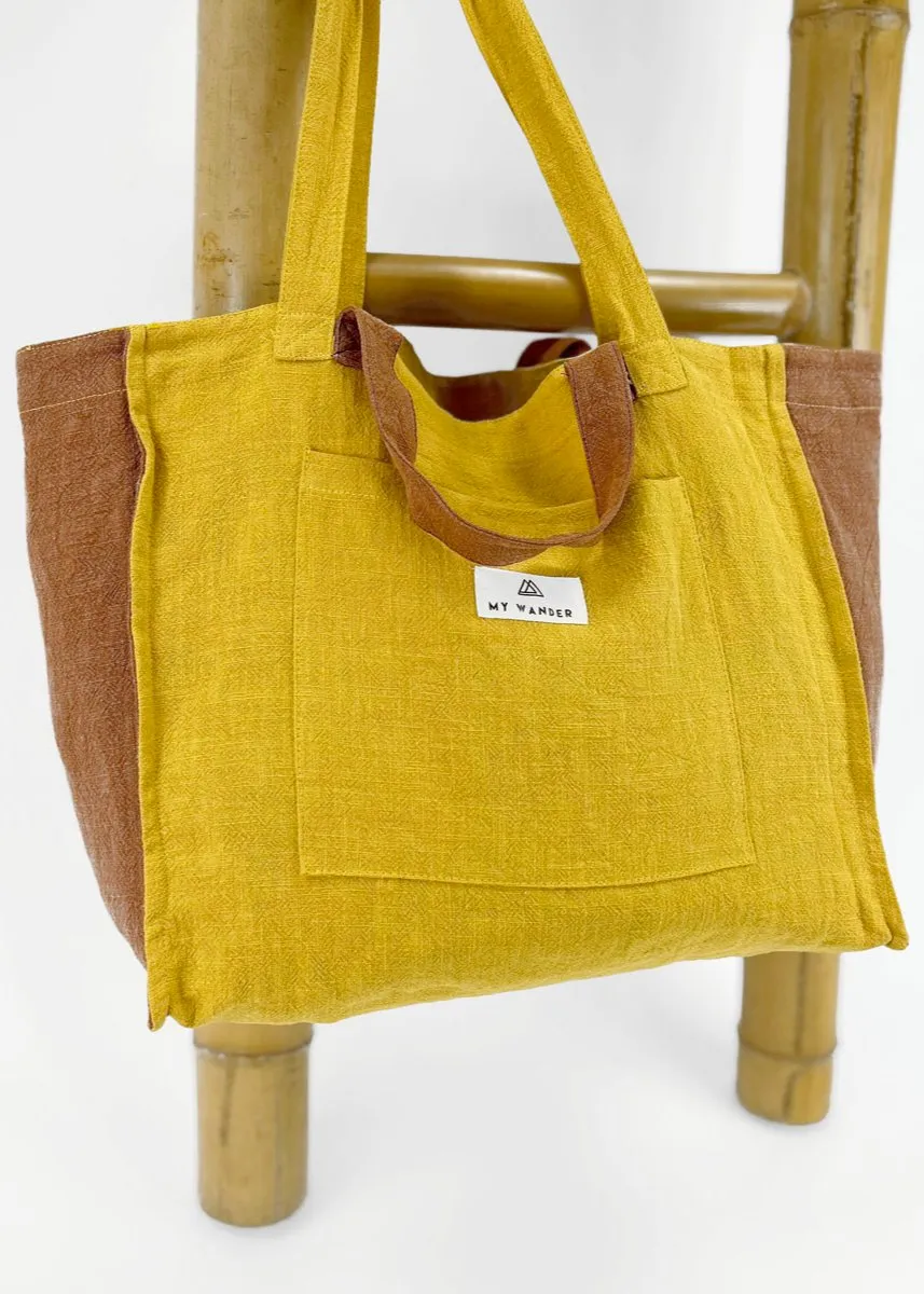 Mustard Linen Pack Shopper Bag + Toiletry Bag