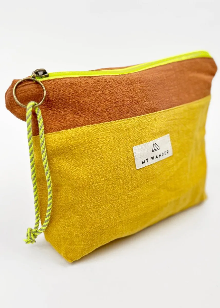 Mustard Linen Pack Shopper Bag + Toiletry Bag