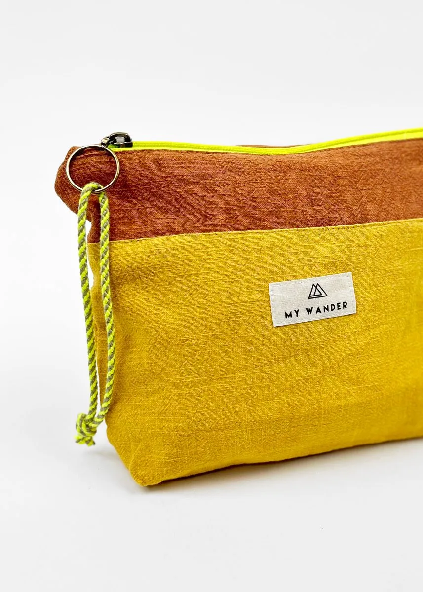 Mustard Linen Pack Shopper Bag + Toiletry Bag