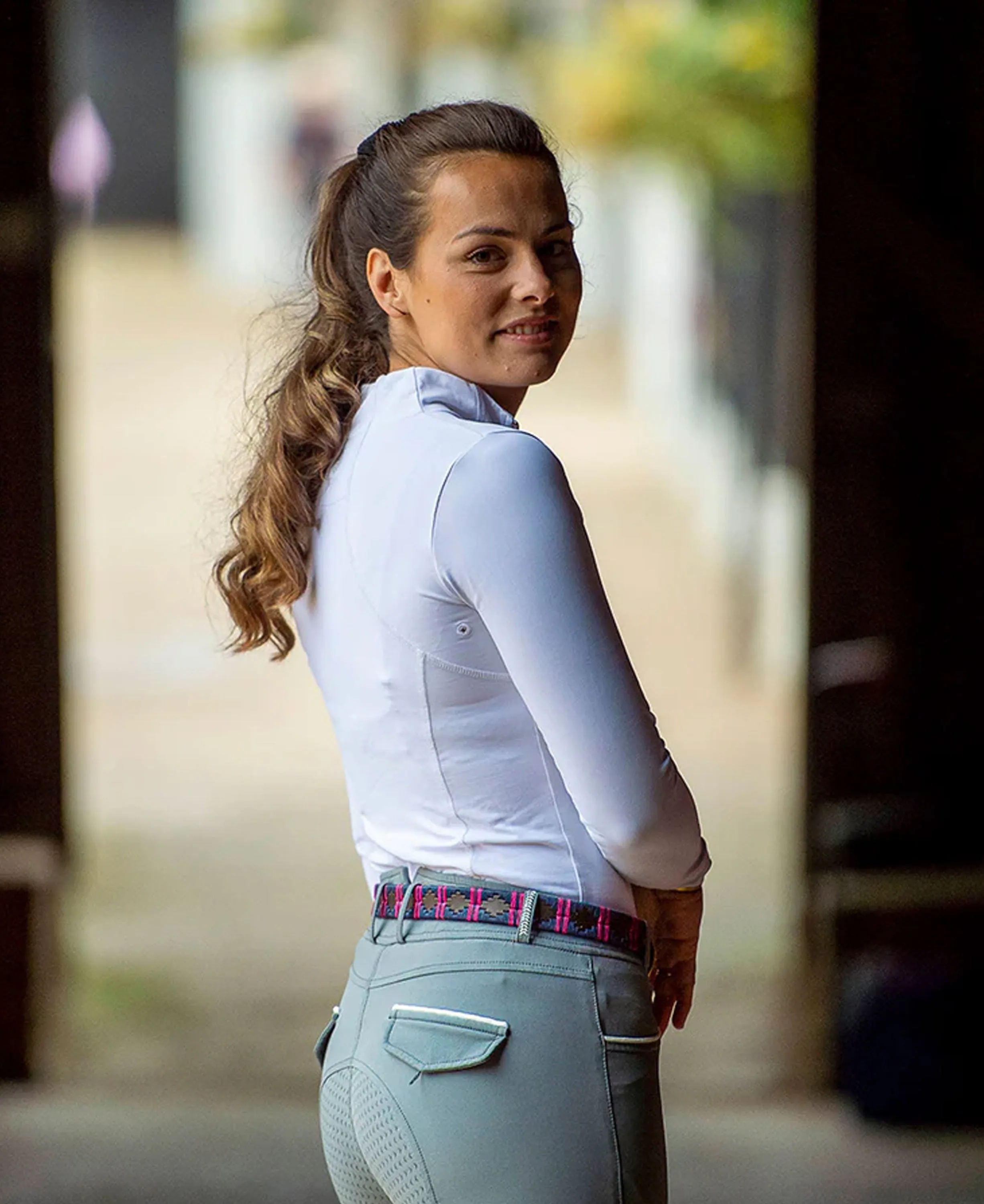 Narrow Polo Belt in Navy/Berry Double Stripe