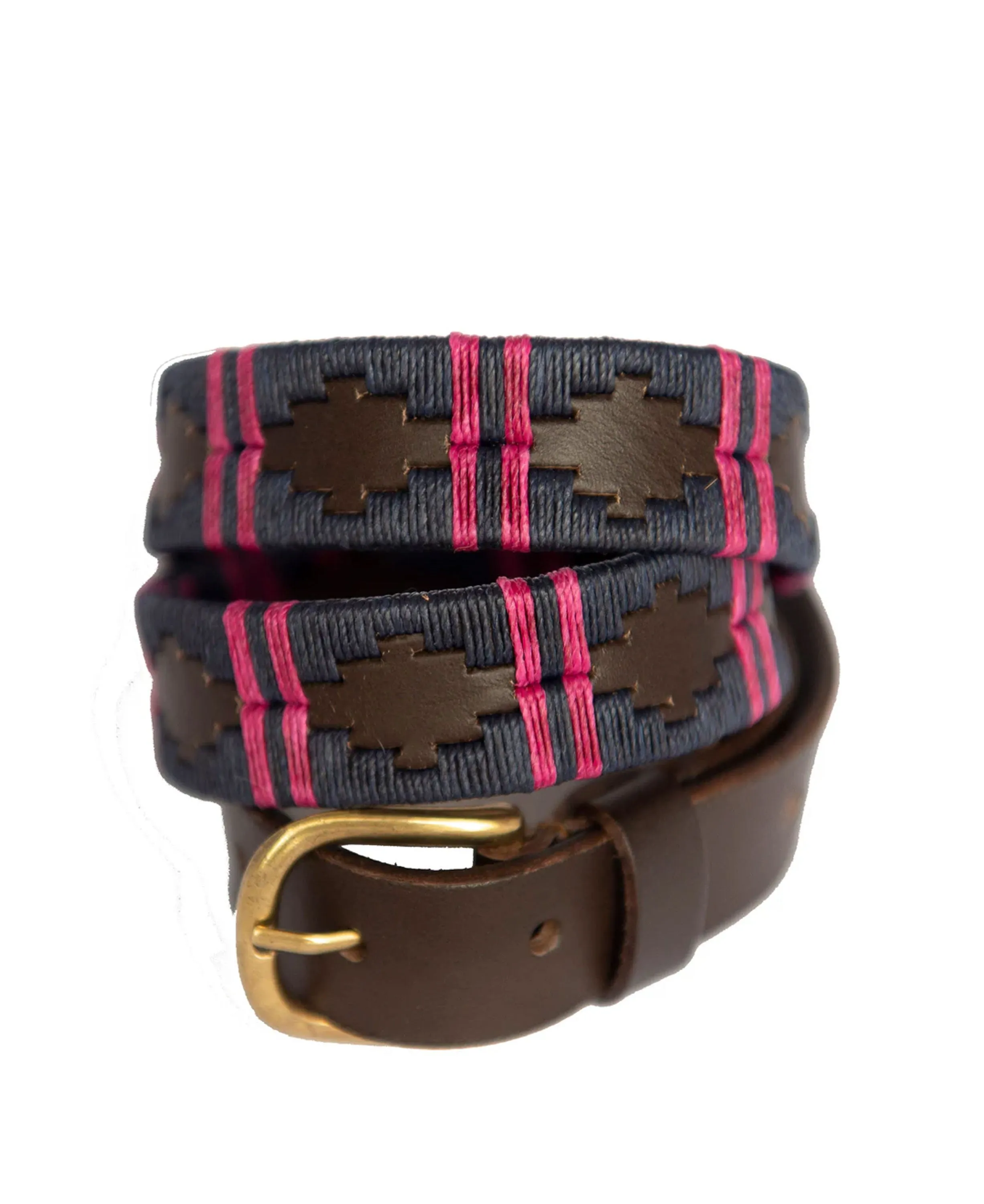 Narrow Polo Belt in Navy/Berry Double Stripe