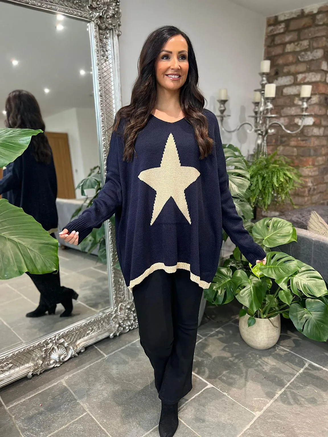 Navy Star Gold Detail Knit Jumper Polly