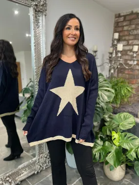 Navy Star Gold Detail Knit Jumper Polly