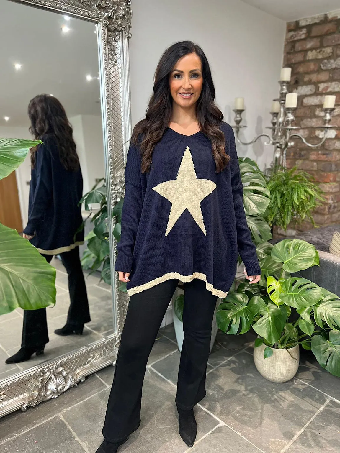 Navy Star Gold Detail Knit Jumper Polly