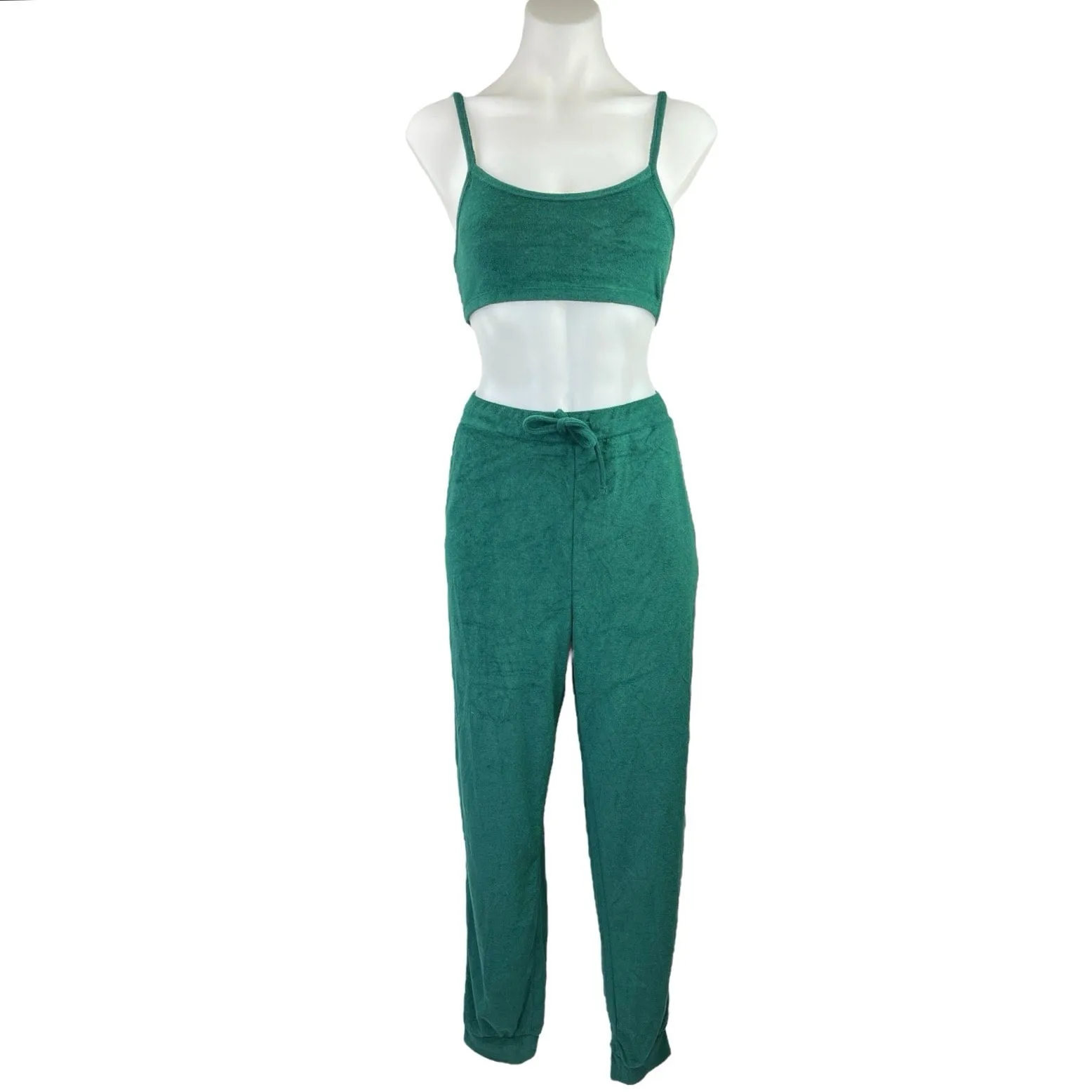 NEW Weworewhat Green Terry Pull On Bra Slim Jogger Sweat Pants 2 Pc Set Sz S/M