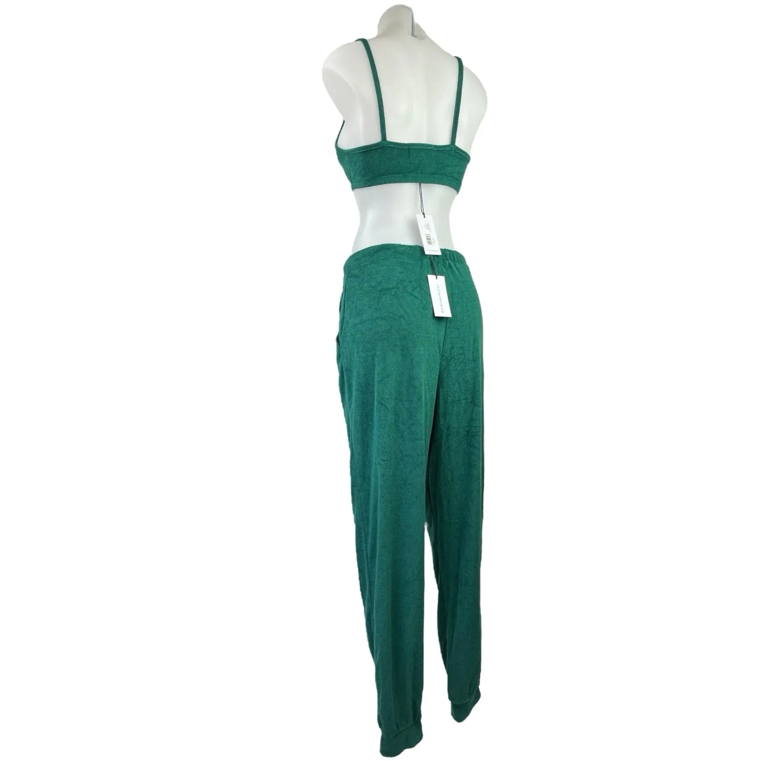 NEW Weworewhat Green Terry Pull On Bra Slim Jogger Sweat Pants 2 Pc Set Sz S/M