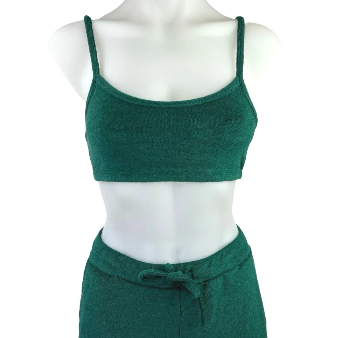 NEW Weworewhat Green Terry Pull On Bra Slim Jogger Sweat Pants 2 Pc Set Sz S/M