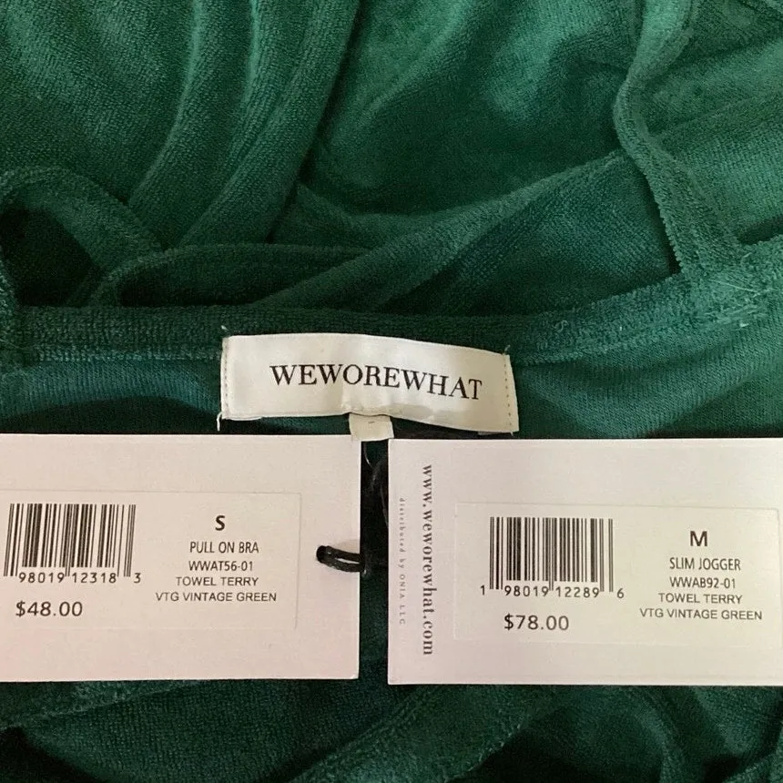 NEW Weworewhat Green Terry Pull On Bra Slim Jogger Sweat Pants 2 Pc Set Sz S/M