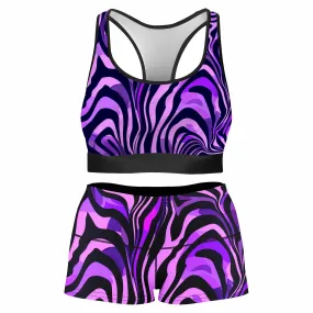 Noir Stripes Rave Bra and High Waist Booty Shorts Combo