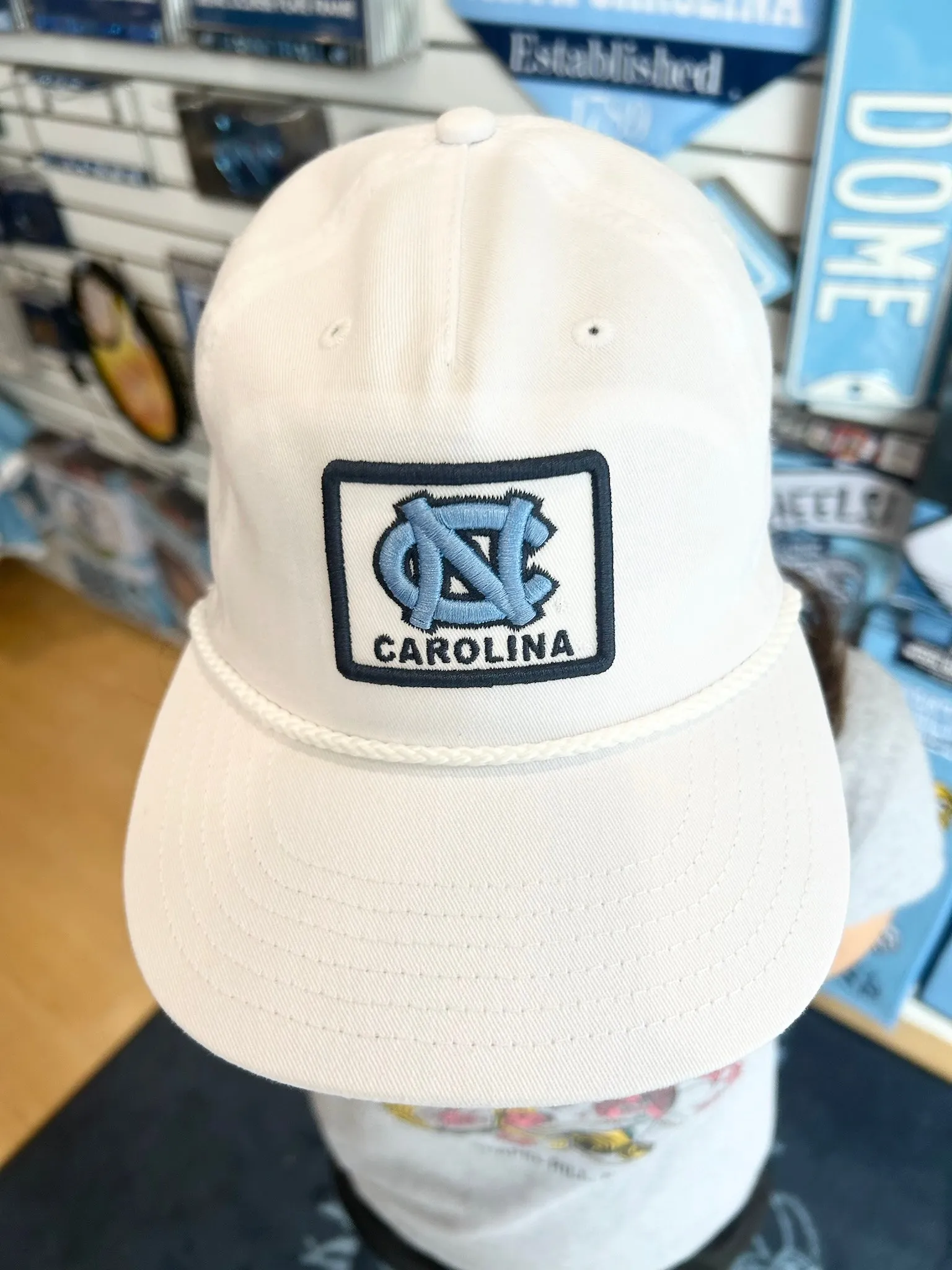 North Carolina Tar Heels White Skully Hat with Cord Detail