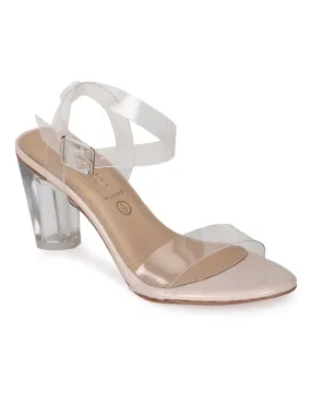 Nude Patent Perspex Clear Round Block Heels (TP10176-NUD)