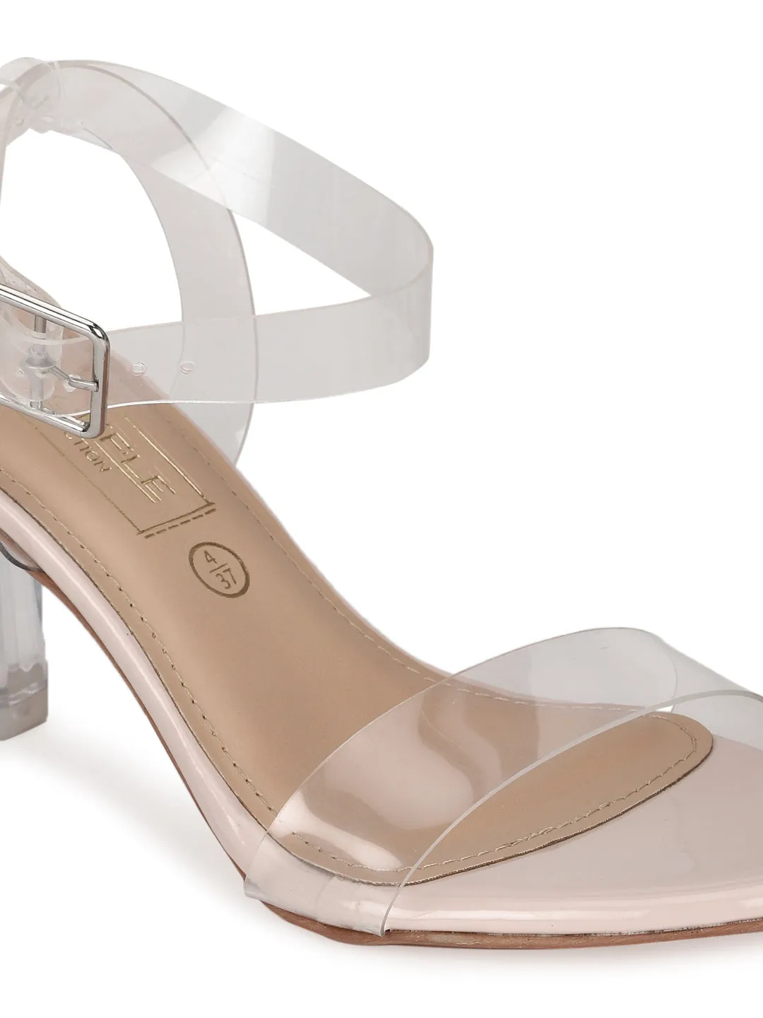 Nude Patent Perspex Clear Round Block Heels (TP10176-NUD)