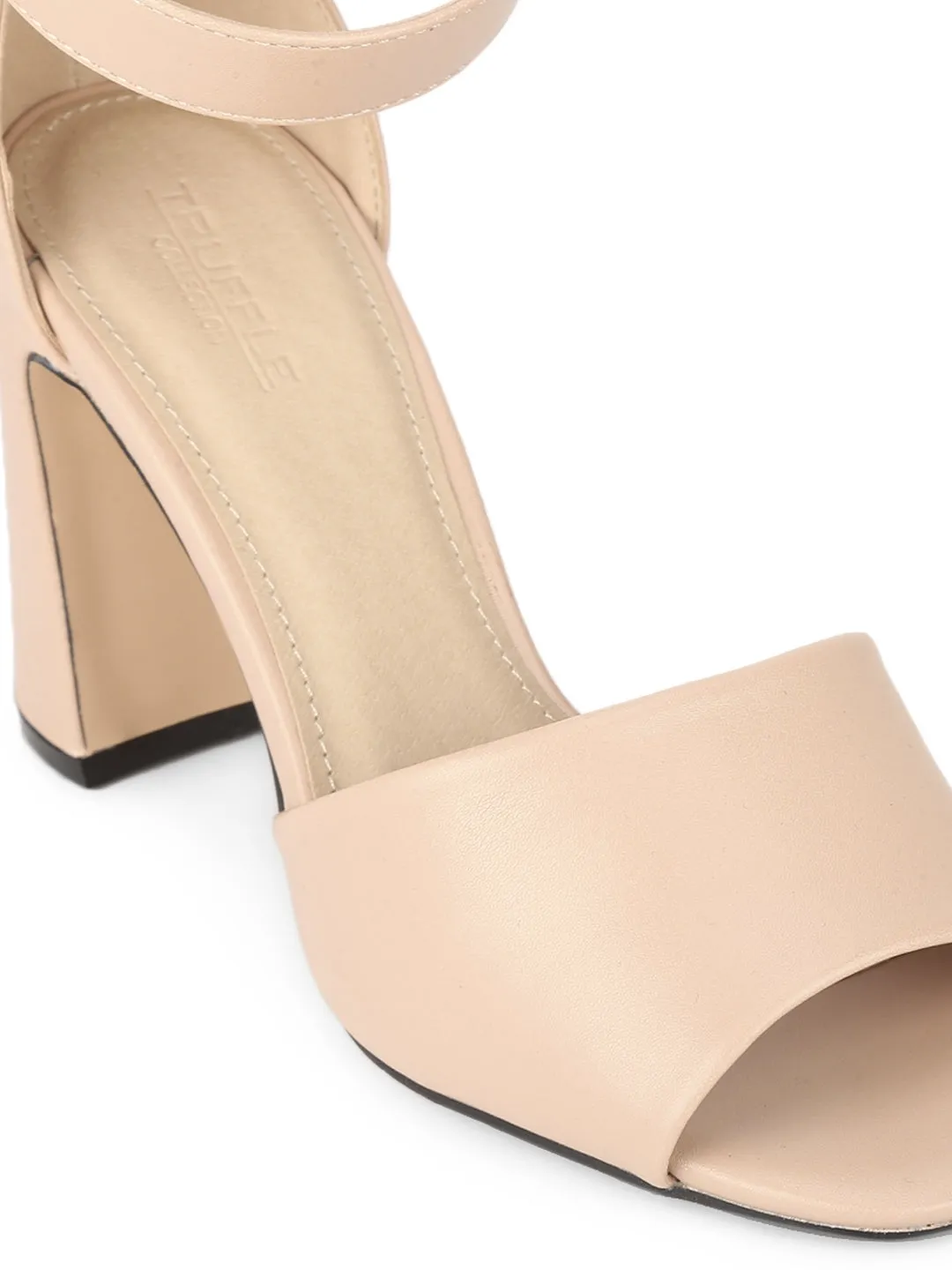 Nude PU Mid Block Heels with Buckle Strap