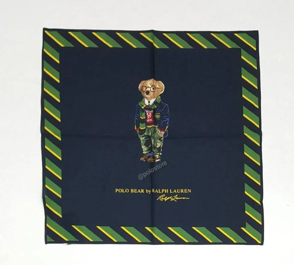 Nwt Polo Ralph Lauren Green/Navy Polo Bear Cotton Bandana