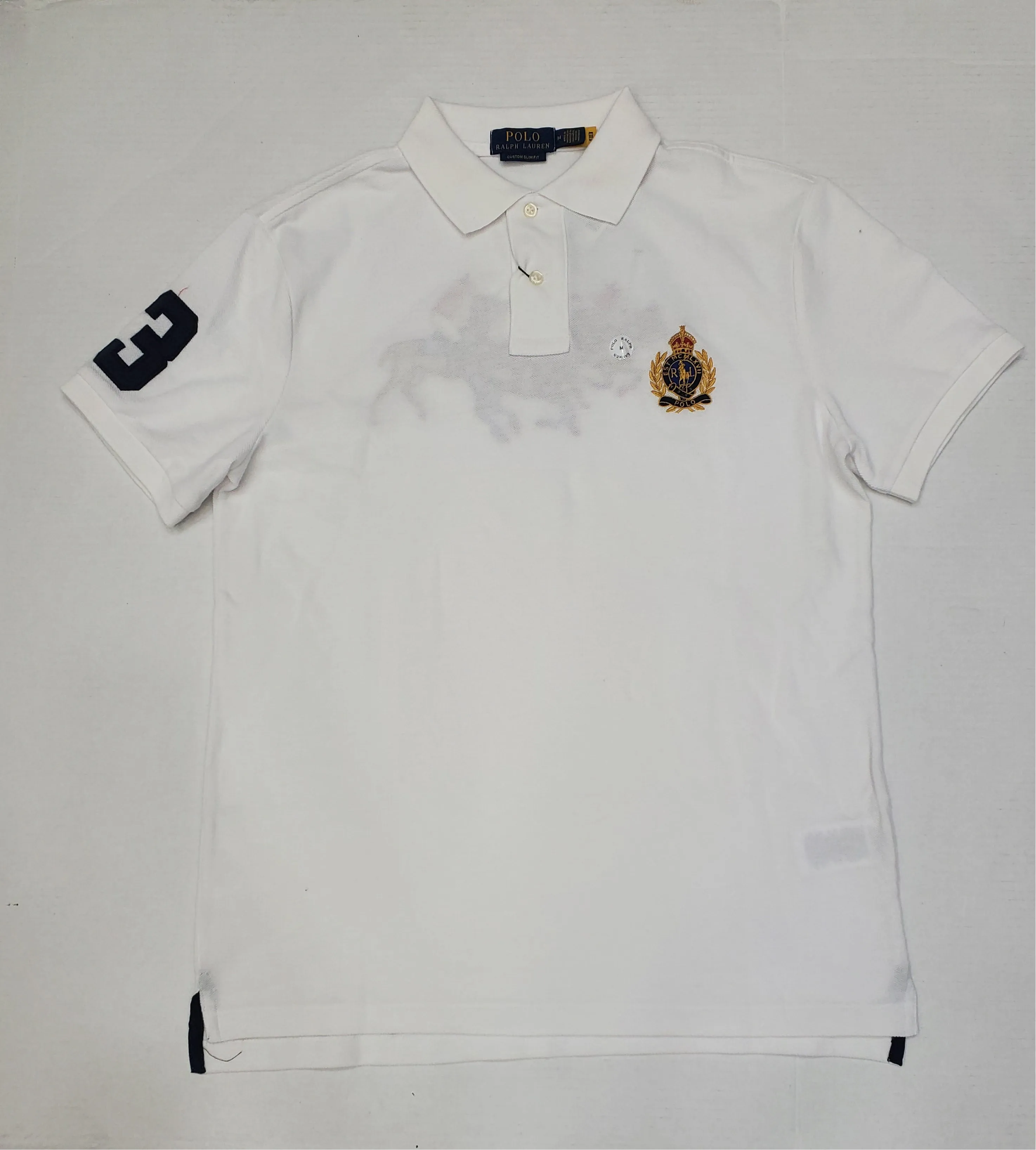 Nwt Polo Ralph Lauren White Crest with Triple Pony Custom Fit Polo