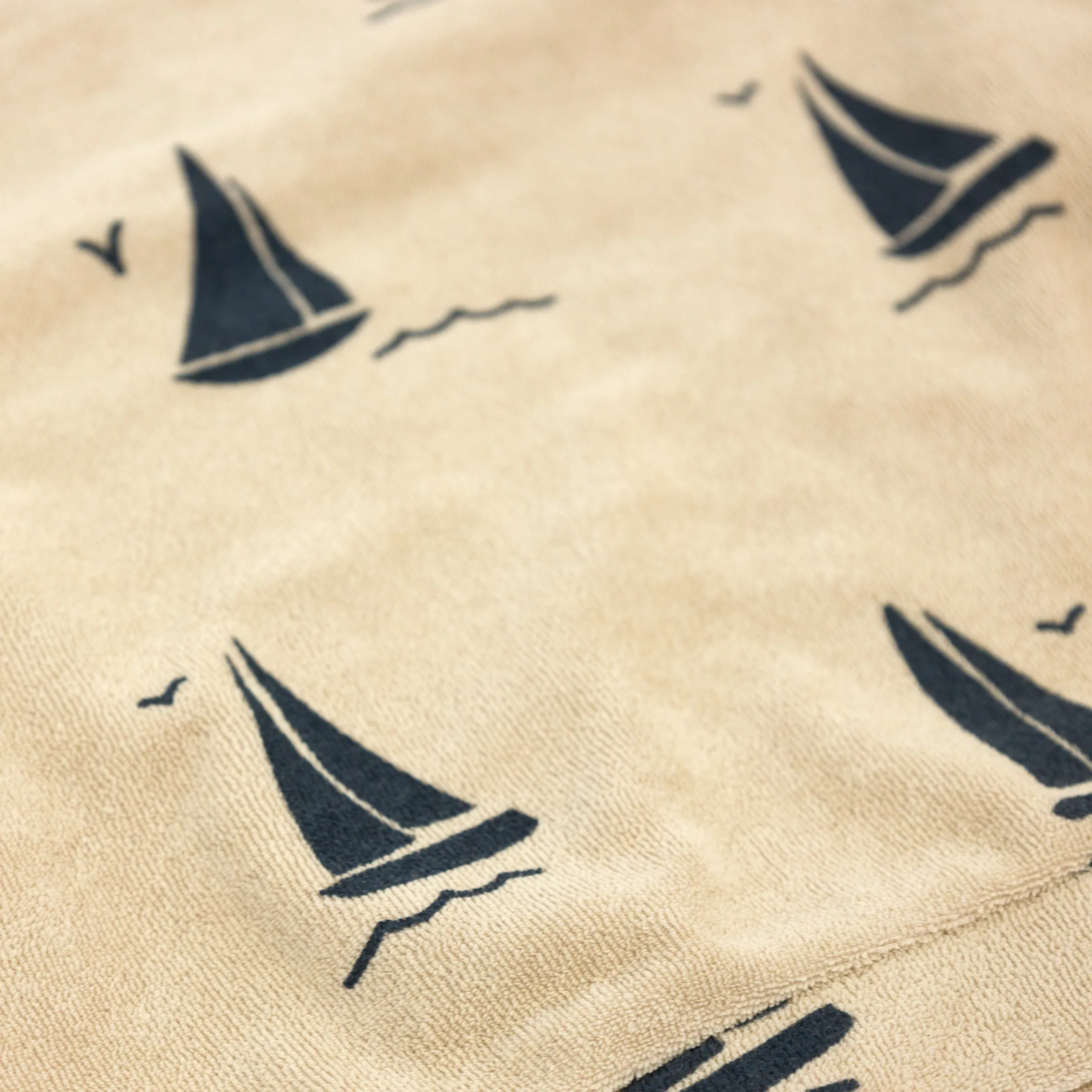 Cotton Terry Boxy Sweatshirt with Denim Sailboats Print in Sand