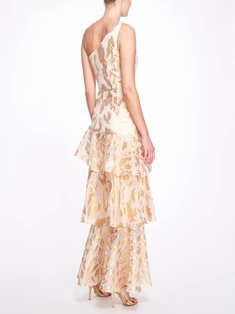 One Shoulder Asymmetrical Tiered Gown