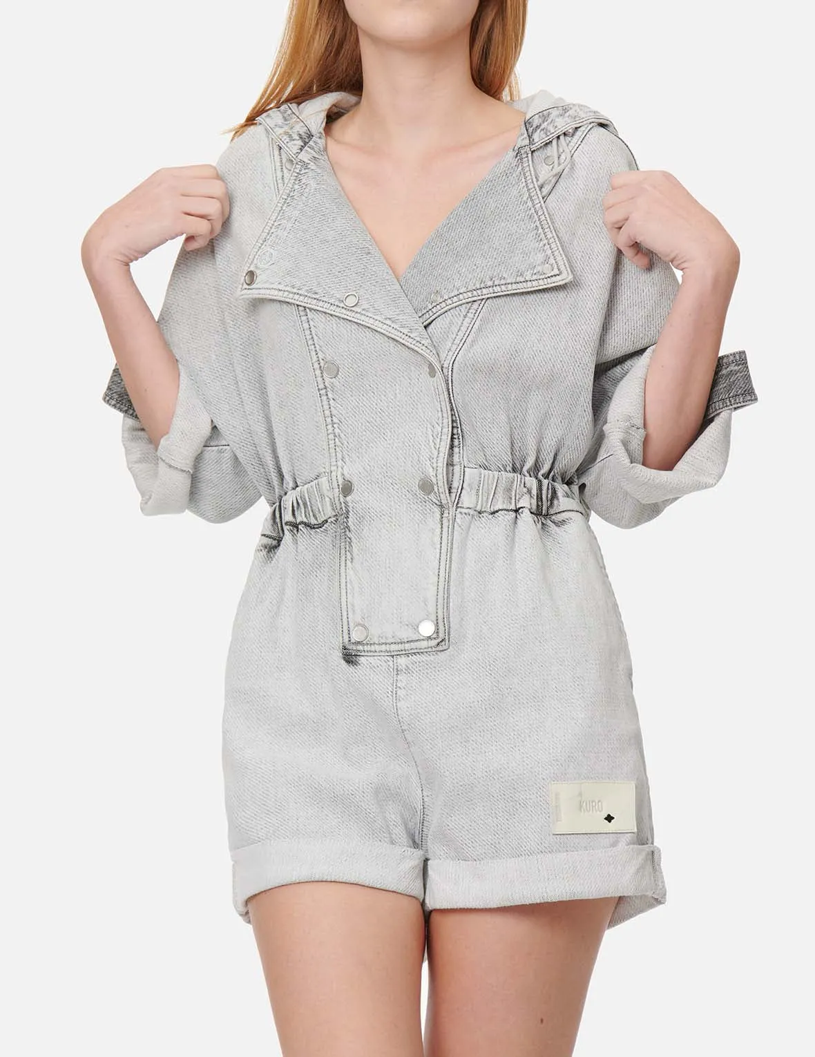 Open-Back Knit Denim Jumpsuit