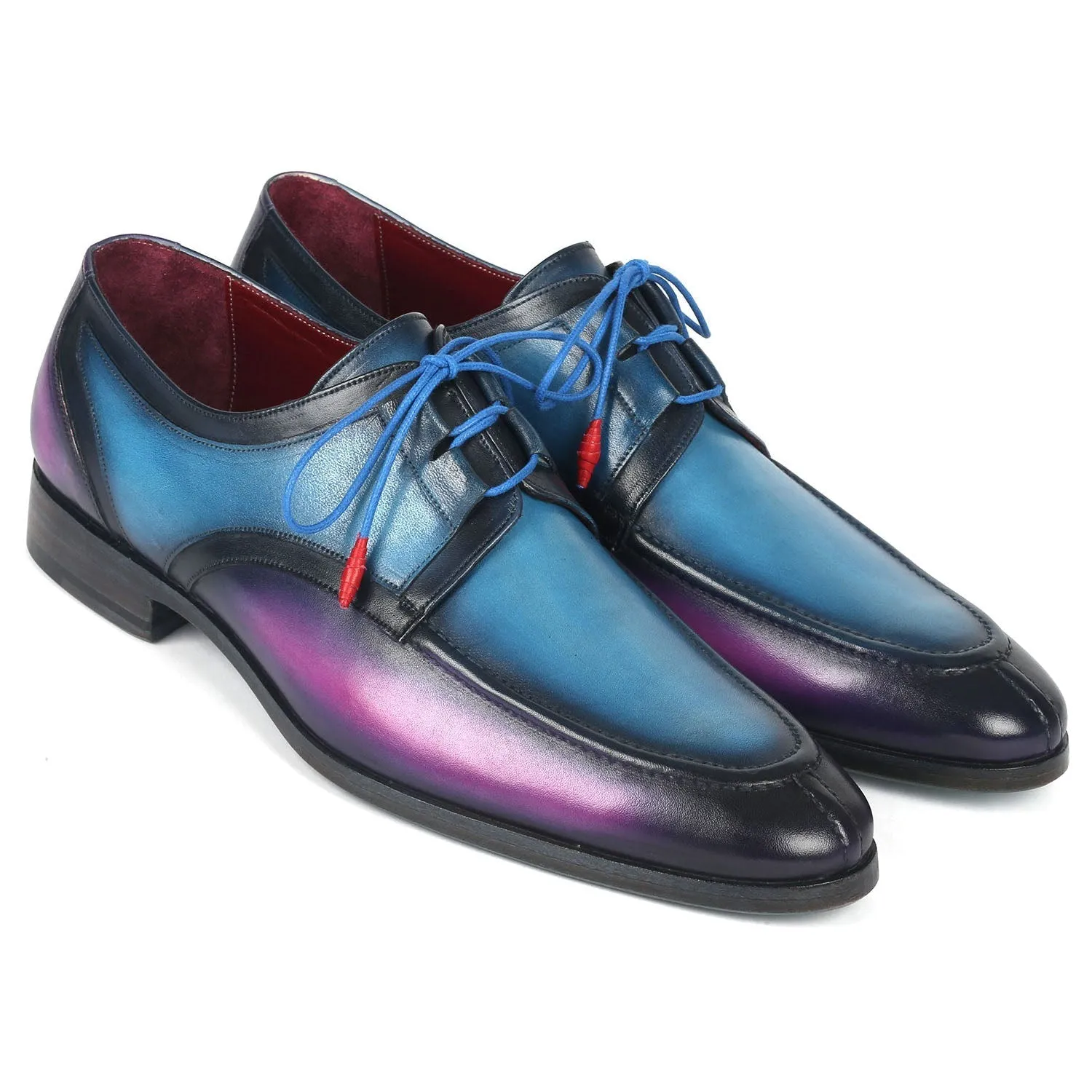 Paul Parkman GU568BLP Men's Shoes Blue & Purple Calf-Skin Leather Ghillie Lacing Dress Derby Oxfords (PM6361)