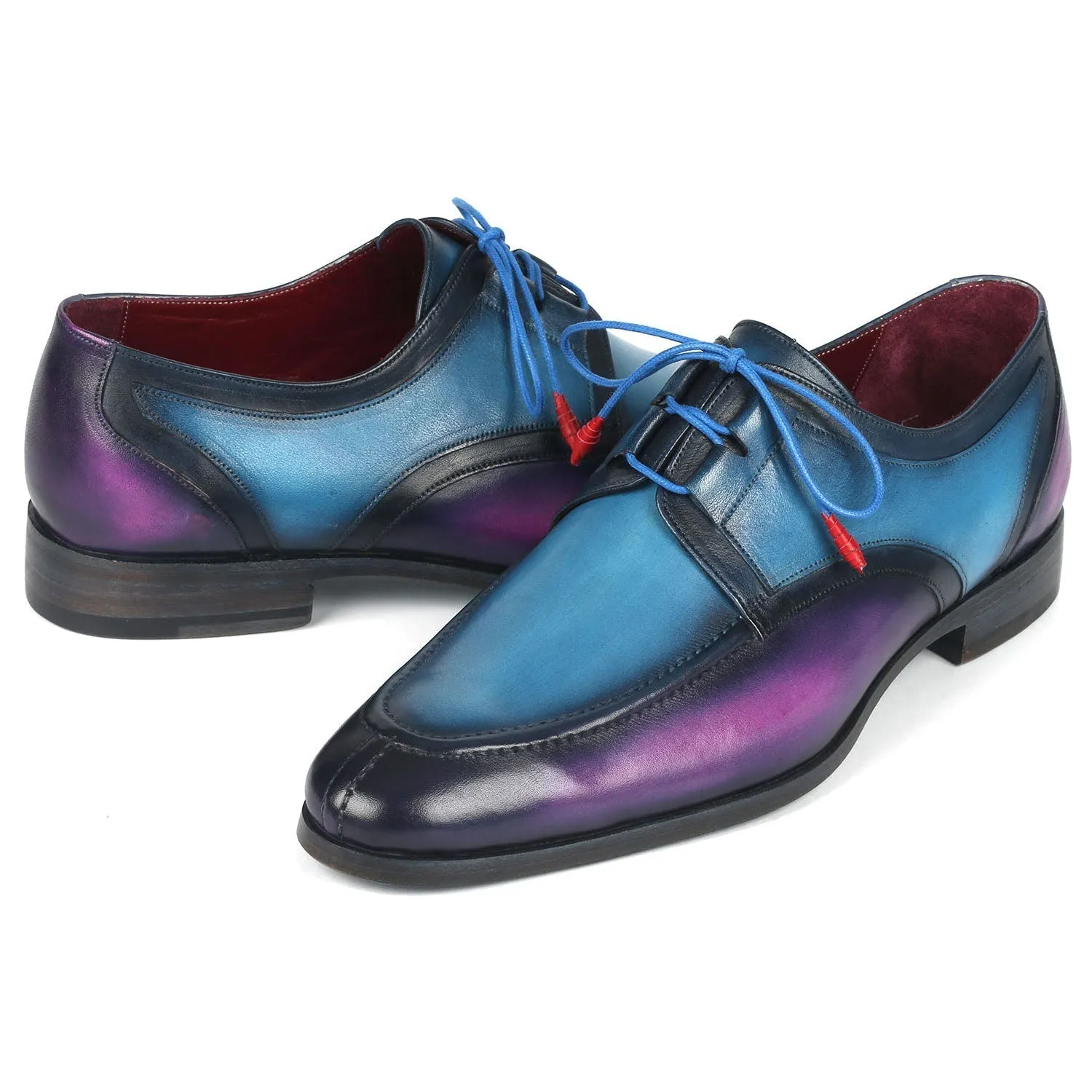 Paul Parkman GU568BLP Men's Shoes Blue & Purple Calf-Skin Leather Ghillie Lacing Dress Derby Oxfords (PM6361)