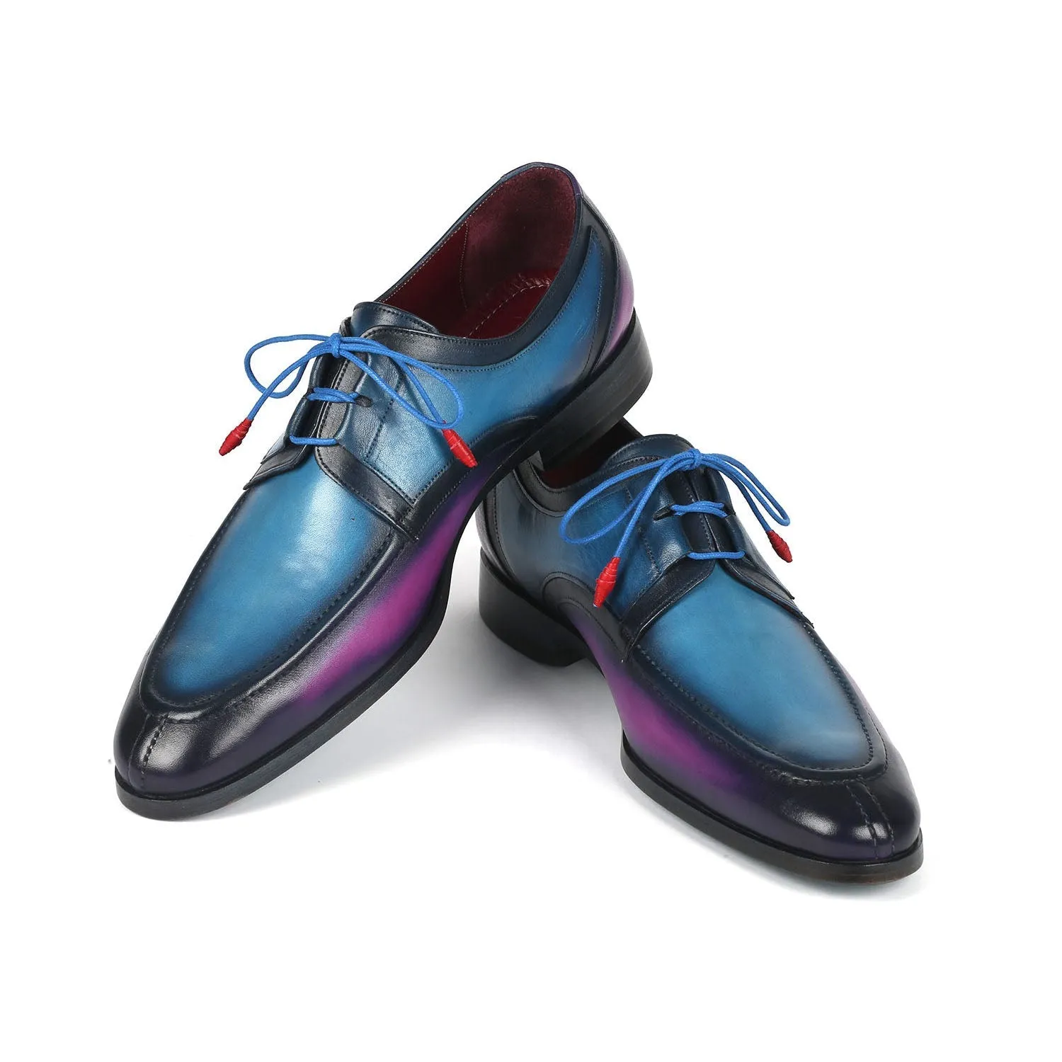 Paul Parkman GU568BLP Men's Shoes Blue & Purple Calf-Skin Leather Ghillie Lacing Dress Derby Oxfords (PM6361)