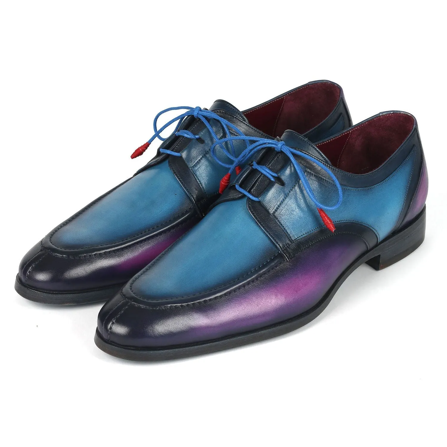 Paul Parkman GU568BLP Men's Shoes Blue & Purple Calf-Skin Leather Ghillie Lacing Dress Derby Oxfords (PM6361)