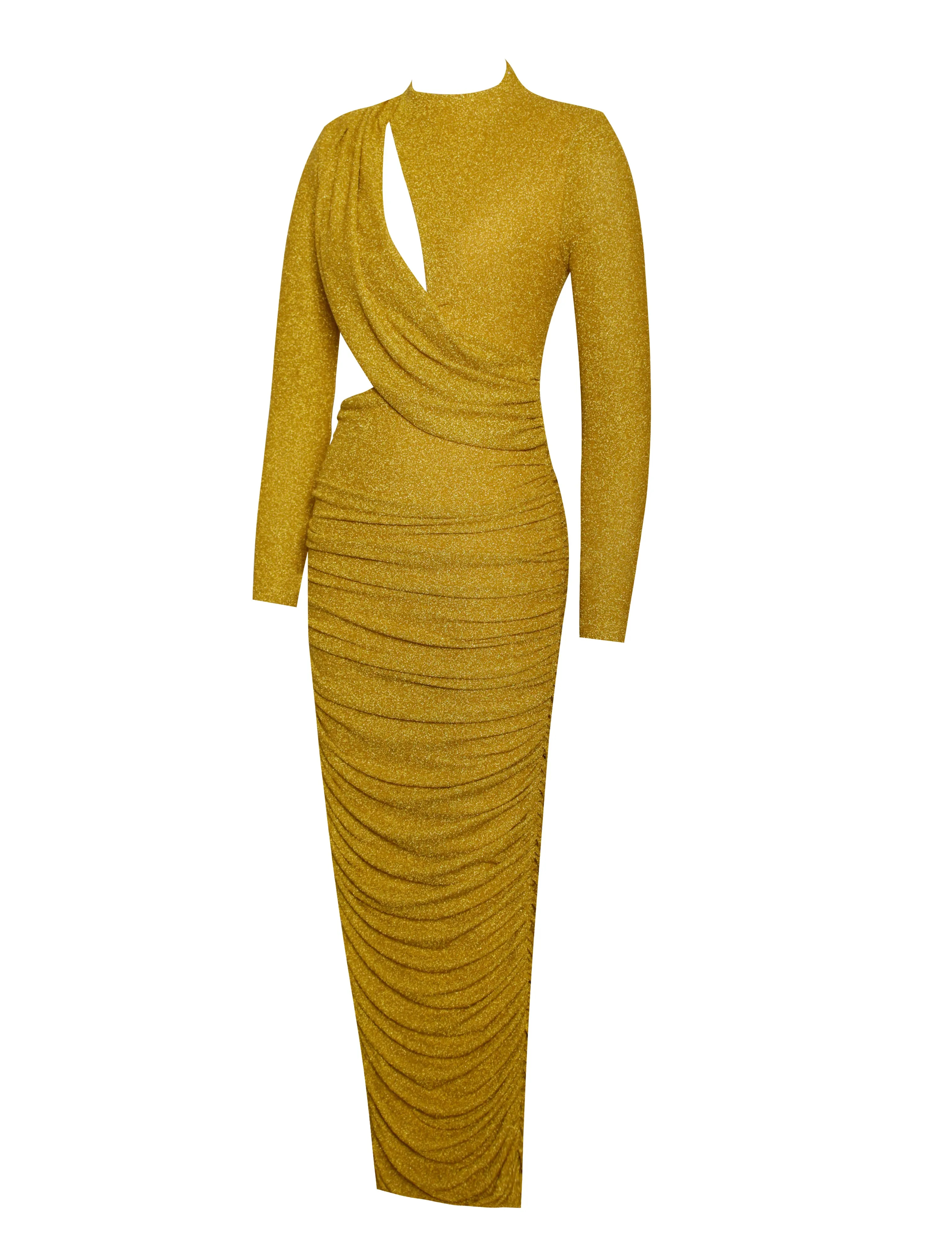 Payson Gold Long Sleeve Metallic Jersey Cutout Dress