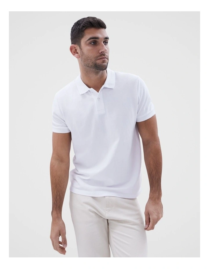 Pique Polo in White