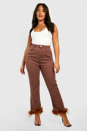 Plus Feather High Waist Straight Leg Jeans