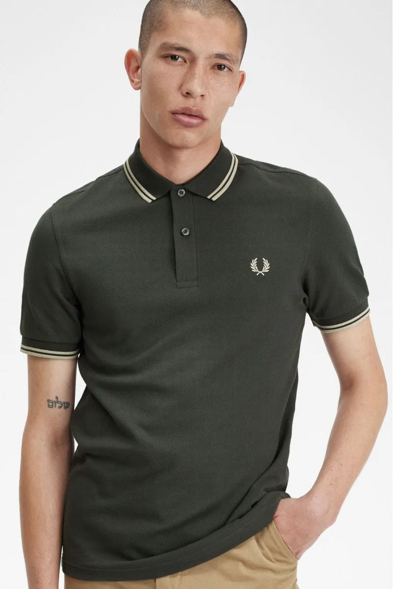 Men's Green Polo with Double Stripe Aqua