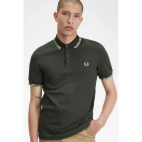 Men's Green Polo with Double Stripe Aqua