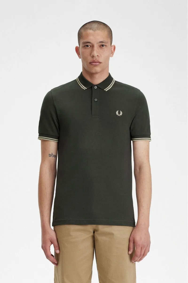 Men's Green Polo with Double Stripe Aqua