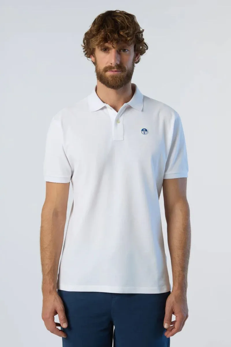 White Men's Polo Shirt with Patch Logo